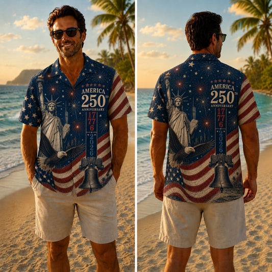 America 250th Anniversary Retro Flag Hawaiian Shirt 1776-2026