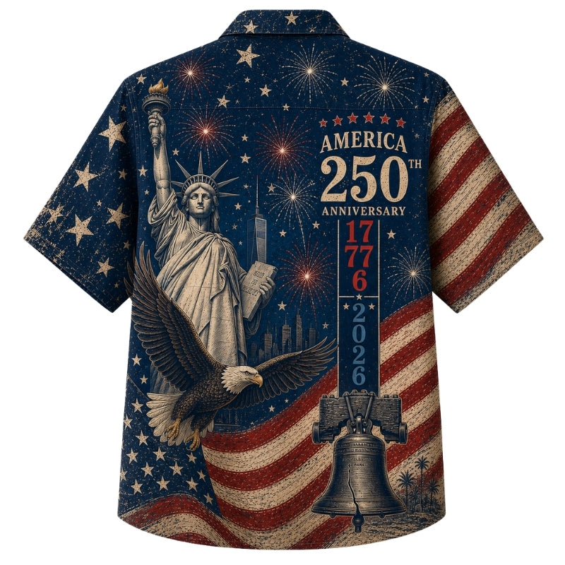 America 250th Anniversary Retro Flag Hawaiian Shirt 1776-2026