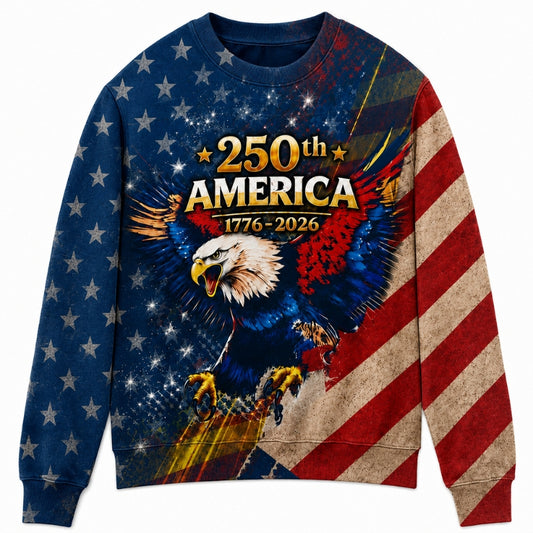 America 250th Anniversary Sweater - Painted Eagle Golden Splash Flag