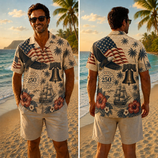America 250th Anniversary Vintage USA Hawaiian Shirt 1776-2026
