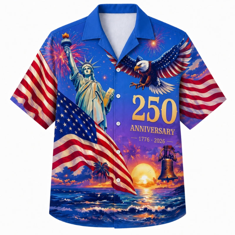 America 250th Anniversary Wide Hawaiian Shirt- Royal Blue Liberty Eagle