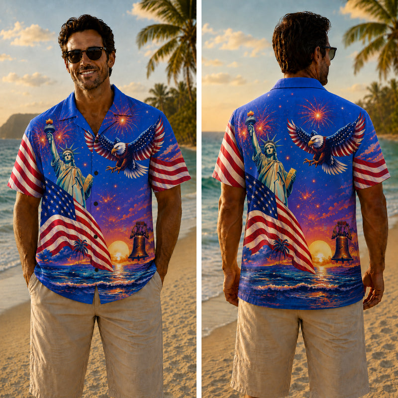 America 250th Anniversary Wide Hawaiian Shirt - Royal Blue Liberty Eagle