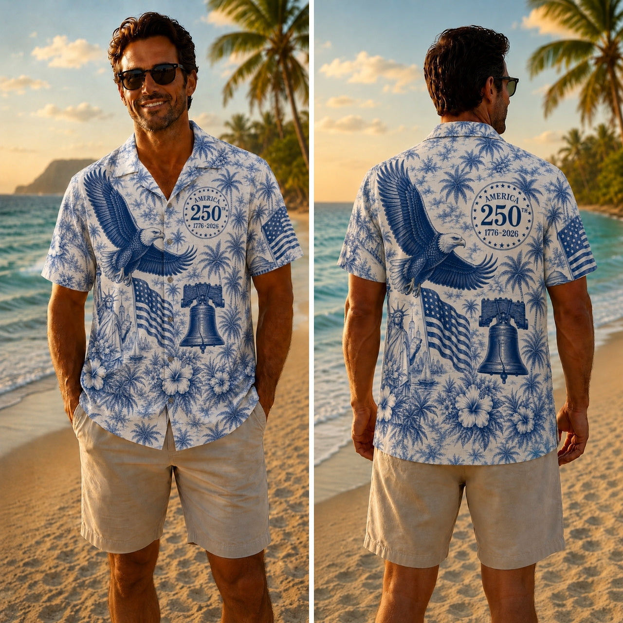 America 250th Blue Eagle Liberty Hawaiian Shirt