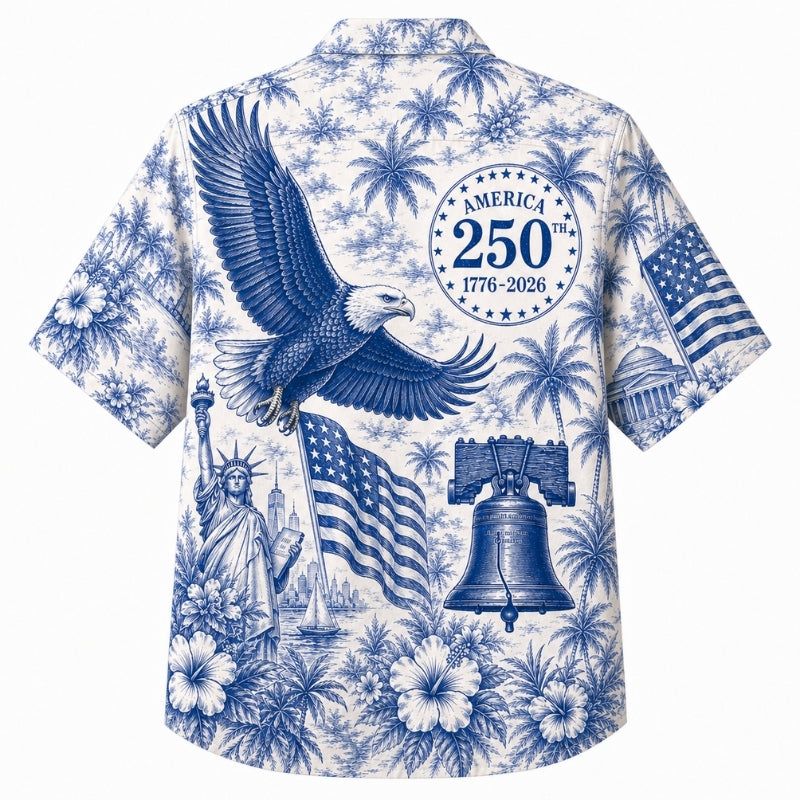 America 250th Blue Eagle Liberty Hawaiian Shirt