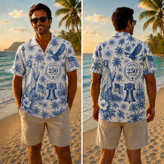 America 250th Blue Liberty Hawaiian Shirt