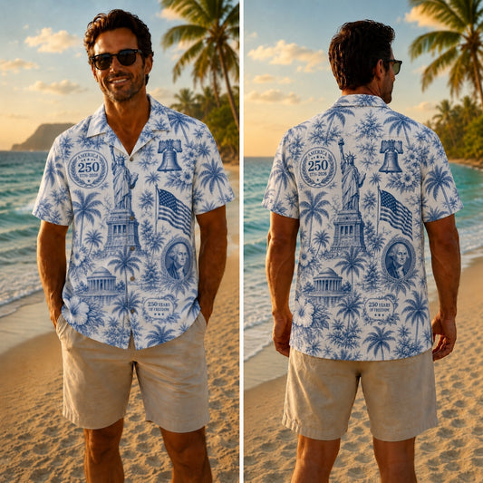 America 250th Blue Patriotic Hawaiian Shirt