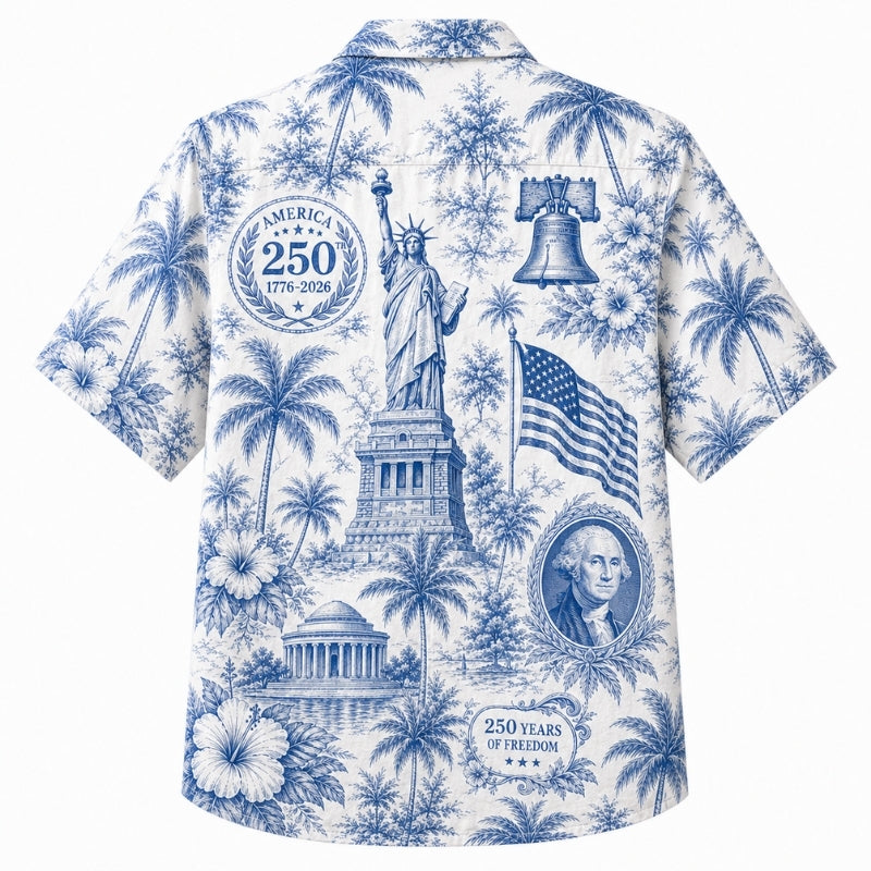 America 250th Blue Patriotic Hawaiian Shirt