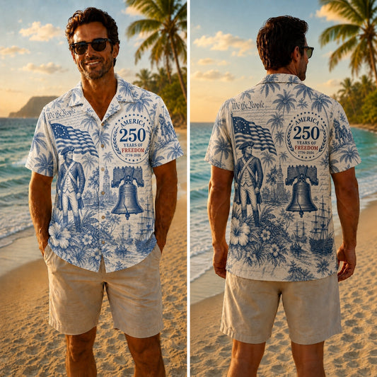 America 250th Blue Revolution Toile Hawaiian Shirt