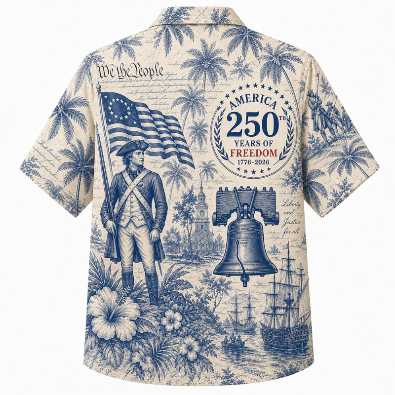 America 250th Blue Revolution Toile Hawaiian Shirt