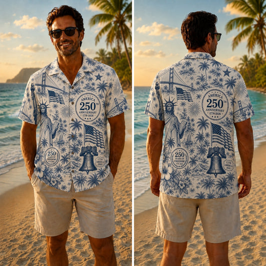America 250th Blue Toile Liberty Hawaiian Shirt