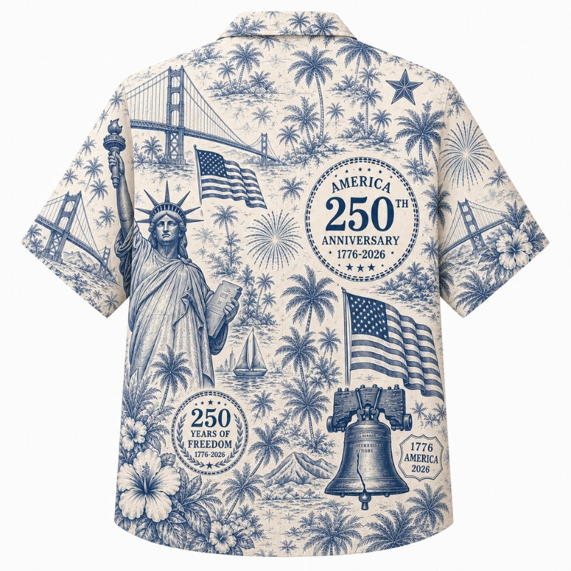 America 250th Blue Toile Liberty Hawaiian Shirt