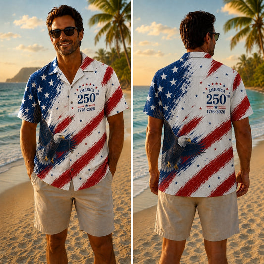 America 250th Brush Flag Hawaiian Shirt