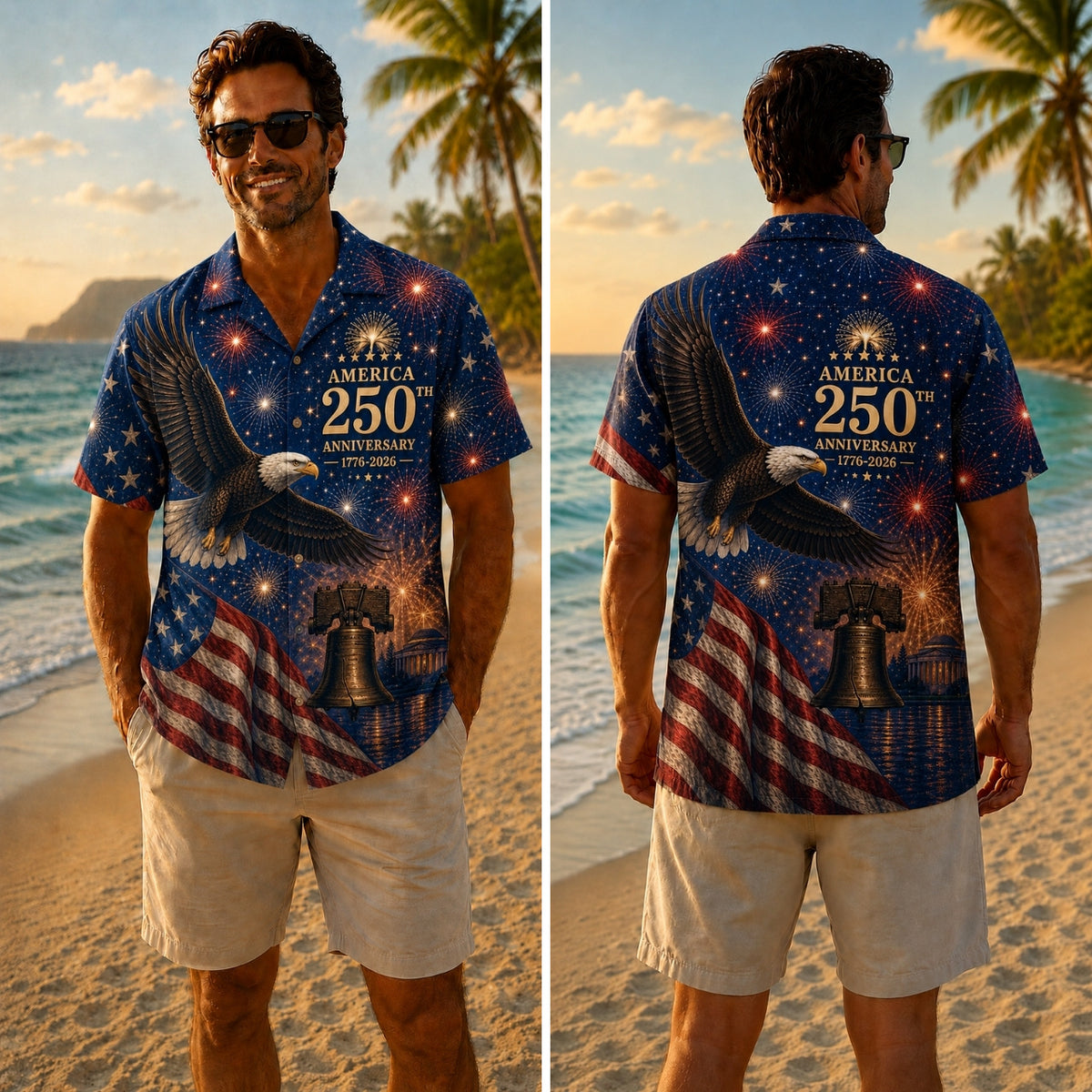 America 250th Eagle Fireworks Hawaiian Shirt