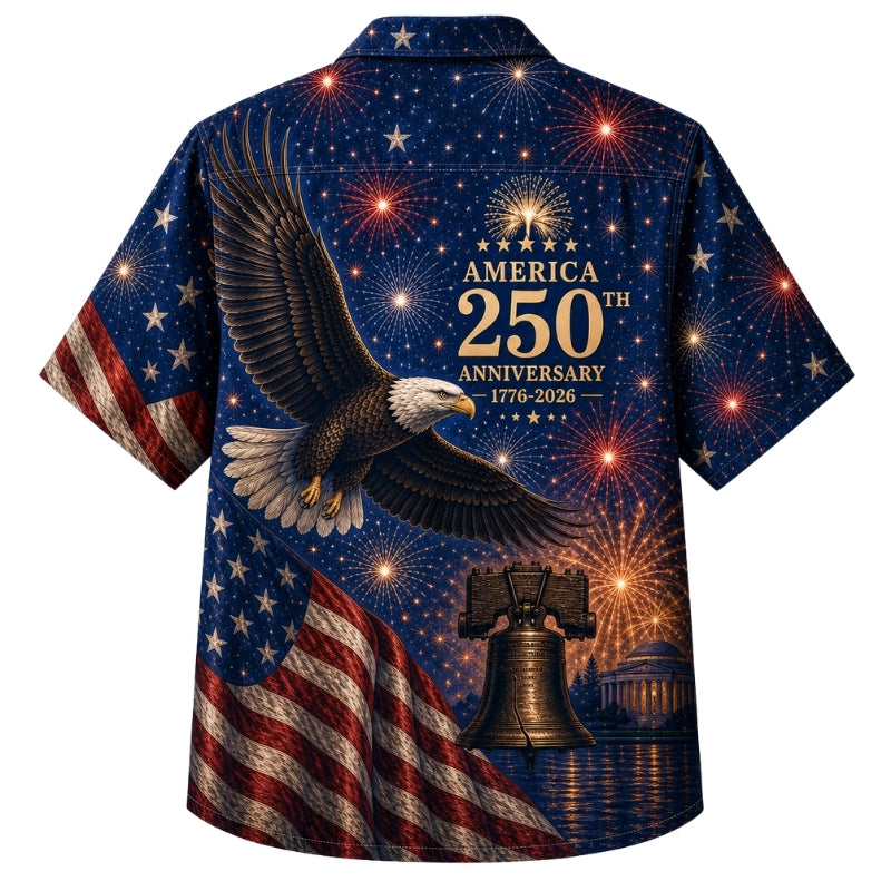 America 250th Eagle Fireworks Hawaiian Shirt