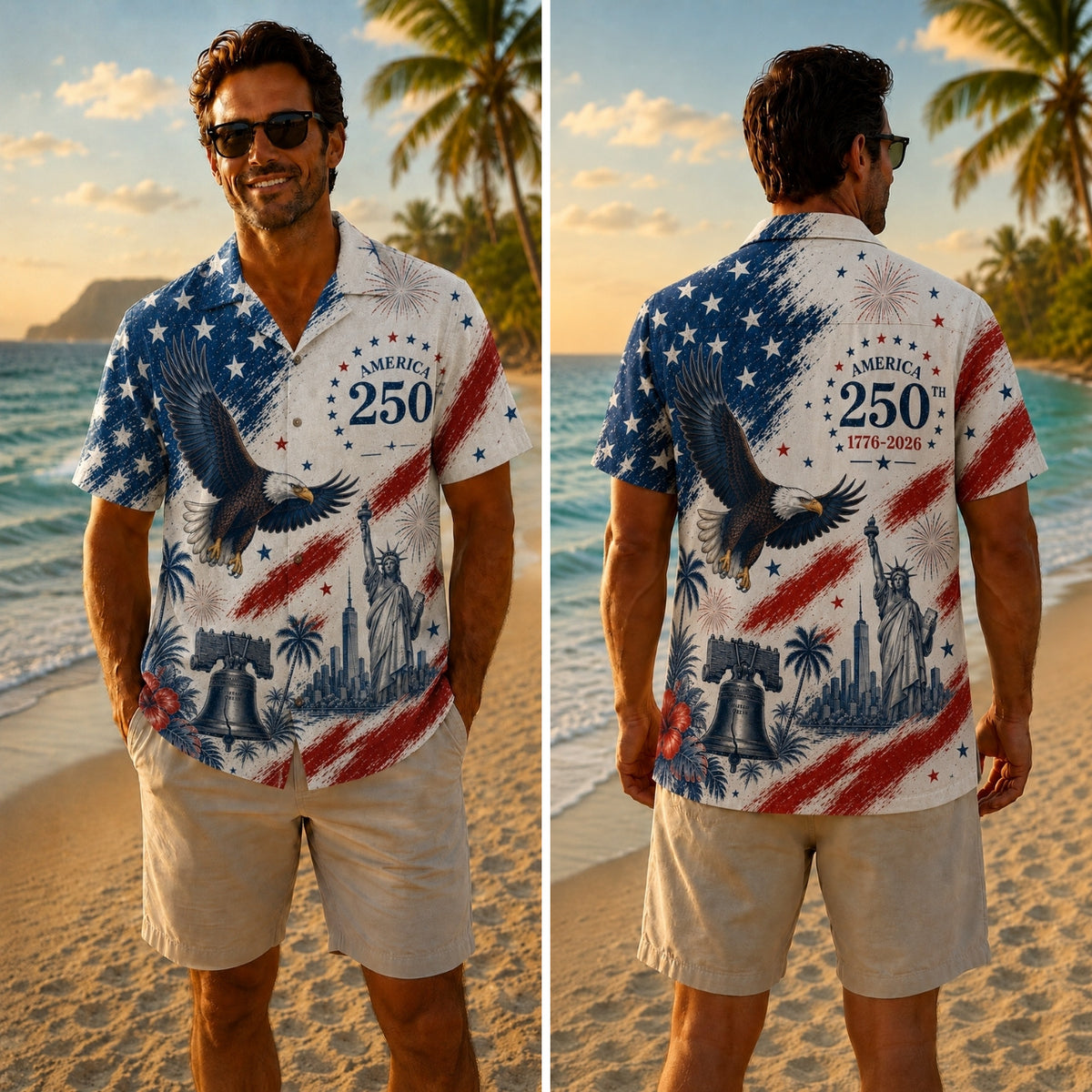 America 250th Eagle Flag Brush Hawaiian Shirt