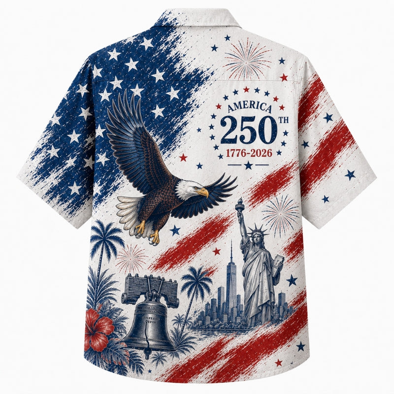 America 250th Eagle Flag Brush Hawaiian Shirt