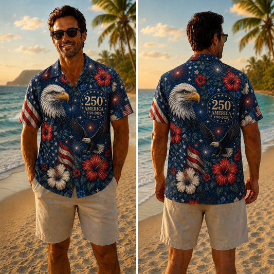America 250th Floral Eagle Hawaiian Shirt