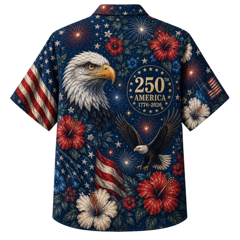 America 250th Floral Eagle Hawaiian Shirt