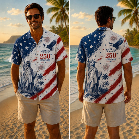 America 250th Liberty Brush Flag Hawaiian Shirt