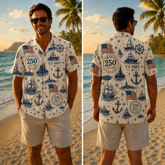 America 250th Navy Flag Hawaiian Shirt