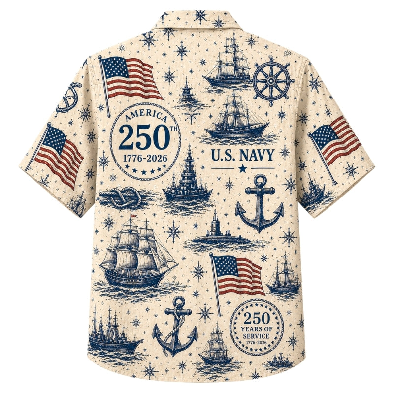 America 250th Navy Flag Hawaiian Shirt