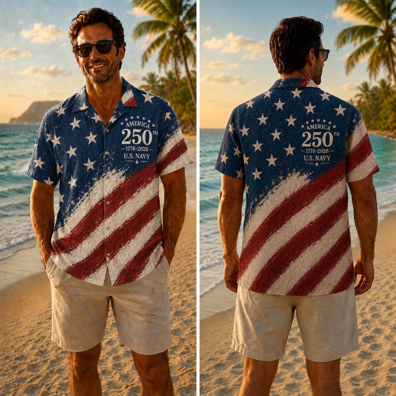 America 250th Navy USA Flag Hawaiian Shirt