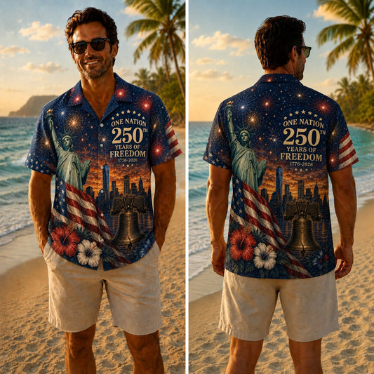 America 250th One Nation Sunset Flag Hawaiian Shirt