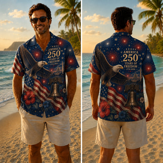 America 250th Patriotic Eagle Flag Hawaiian Shirt