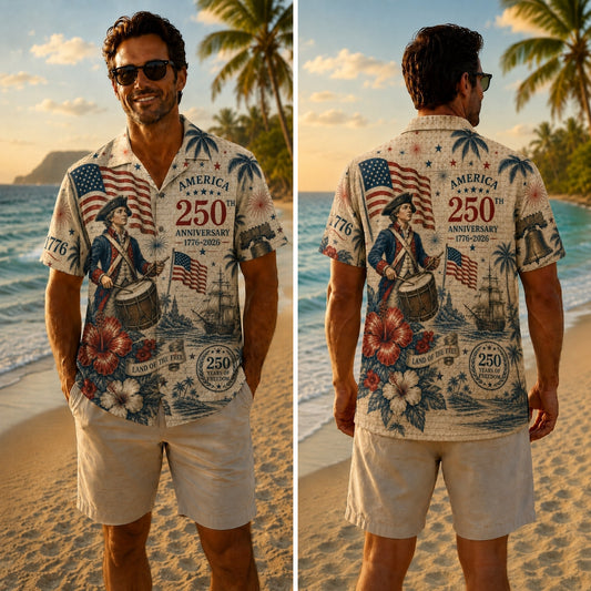 America 250th Patriotic Floral Drummer Hawaiian Shirt