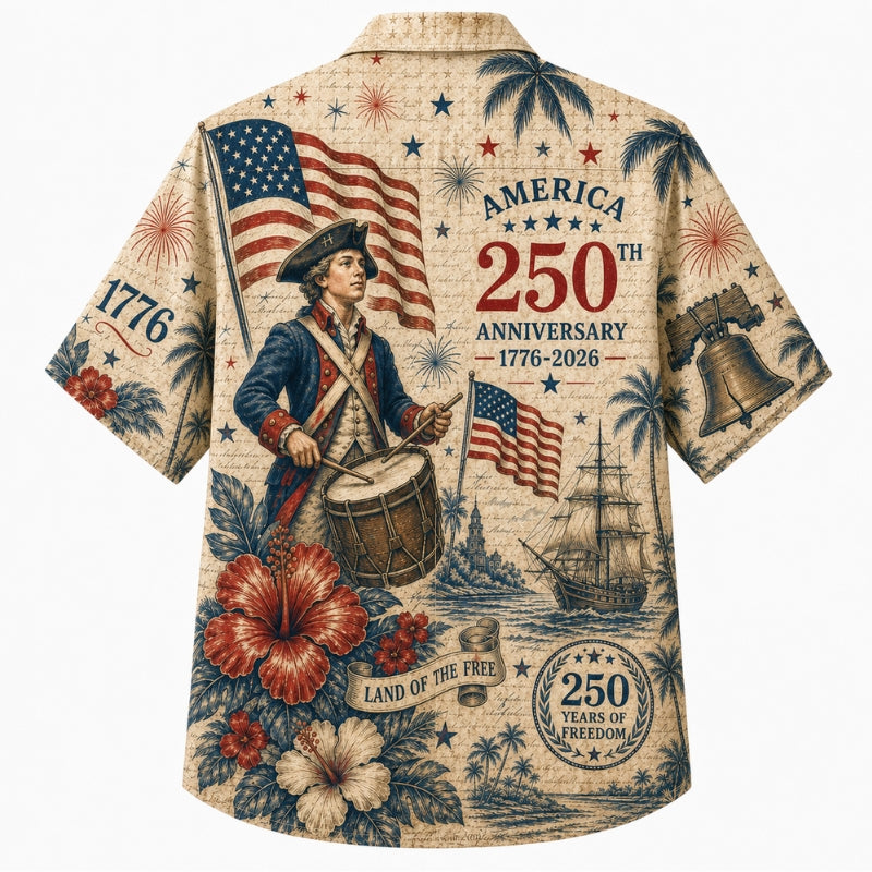 America 250th Patriotic Floral Drummer Hawaiian Shirt