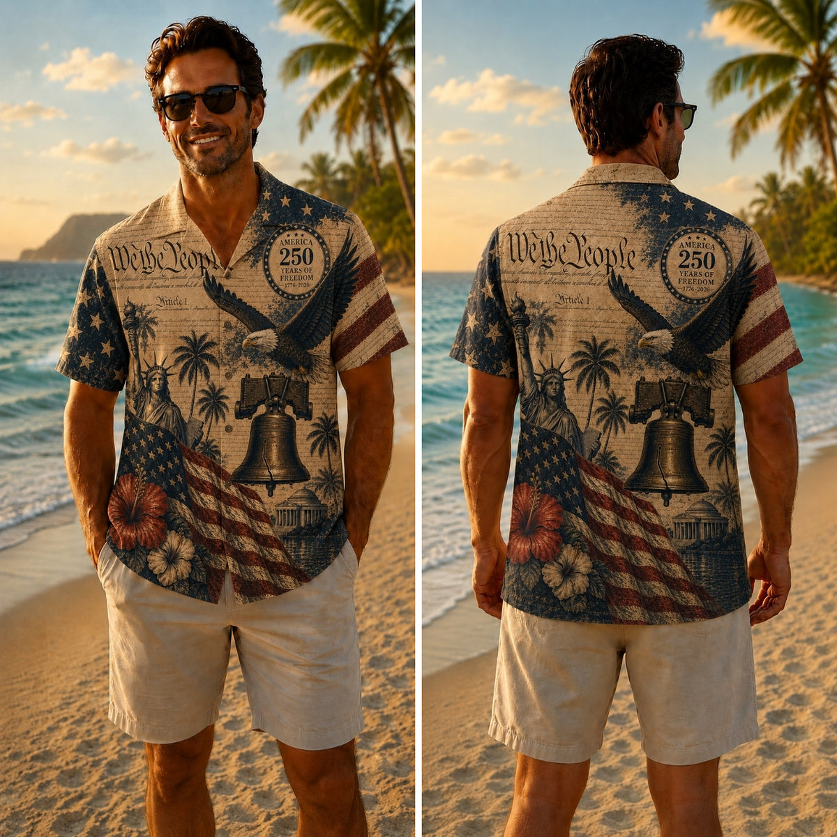 America 250th Patriotic Liberty Print Hawaiian Shirt