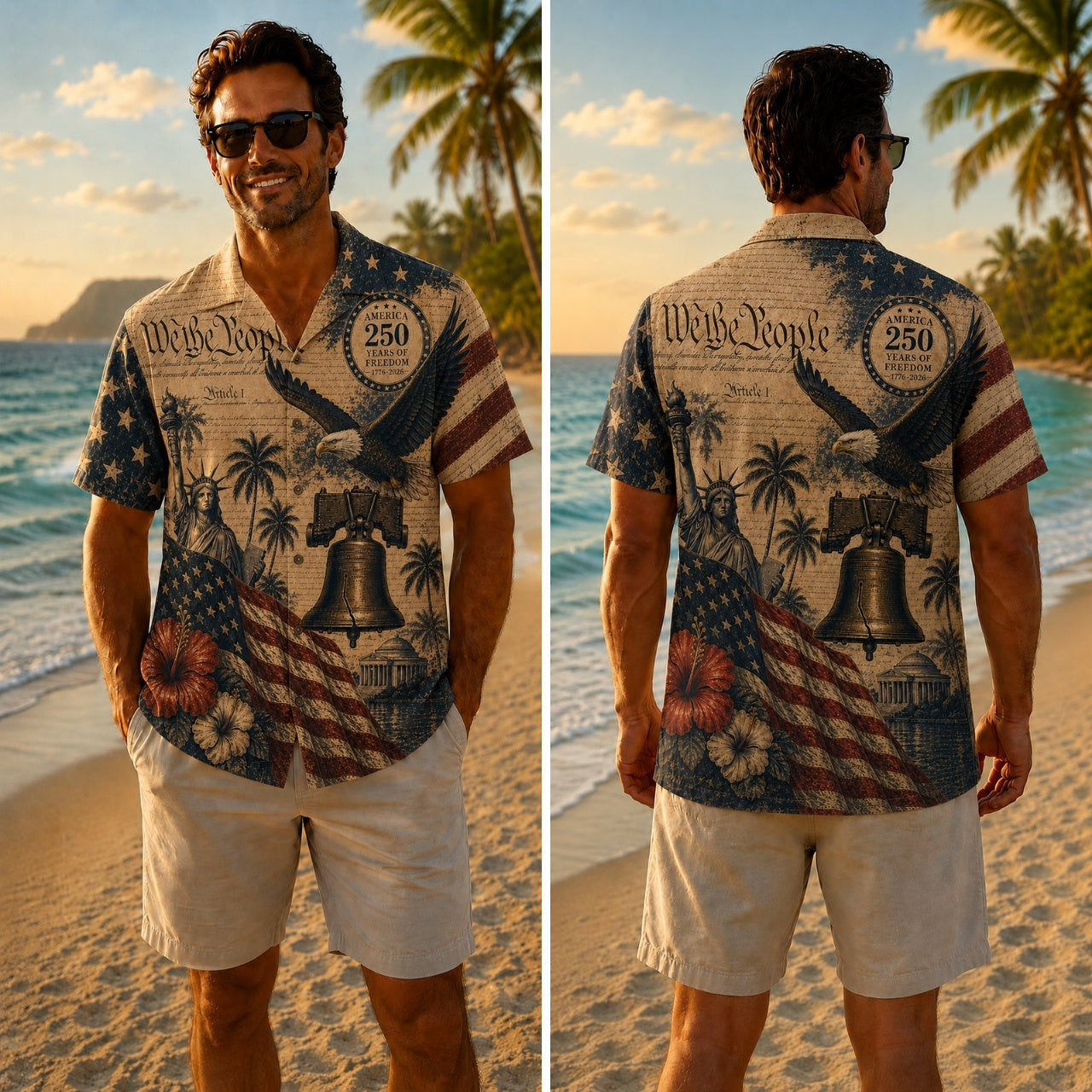 America 250th Patriotic Liberty Print Hawaiian Shirt