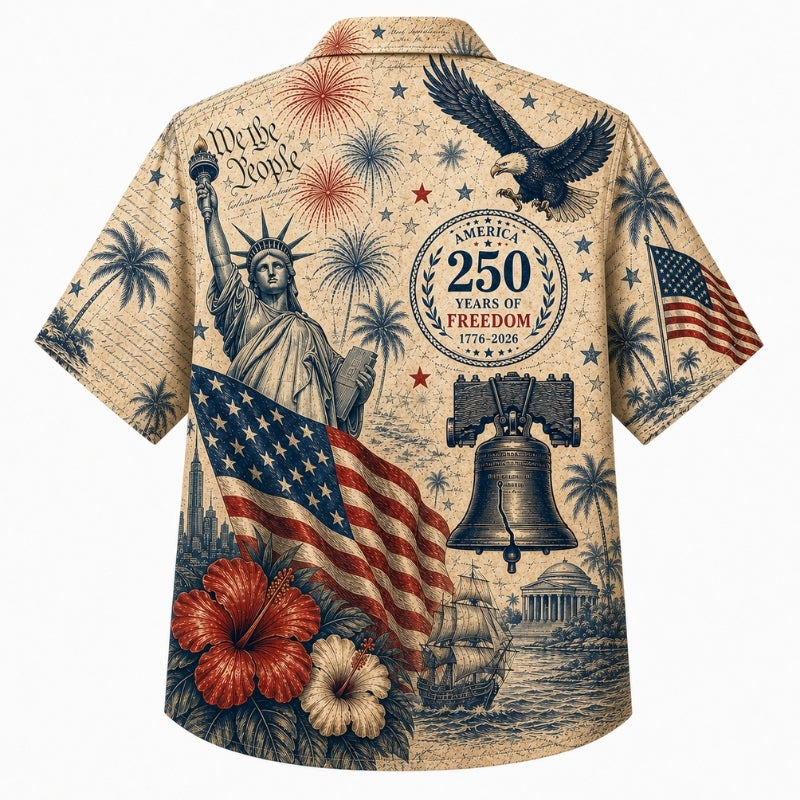 America 250th Patriotic Liberty Print Hawaiian Shirt
