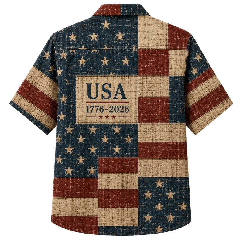 America 250th Retro USA Flag Print Hawaiian Shirt