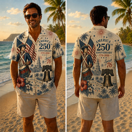 America 250th Spirit Drum Hawaiian Shirt