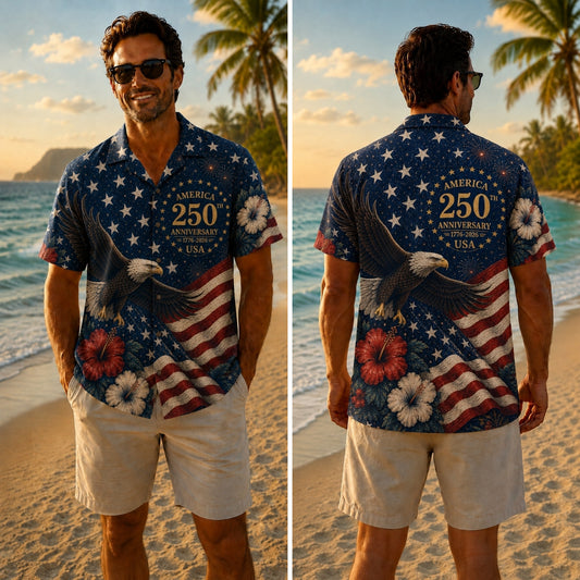 America 250th Stars Flag Eagle USA Hawaiian Shirt