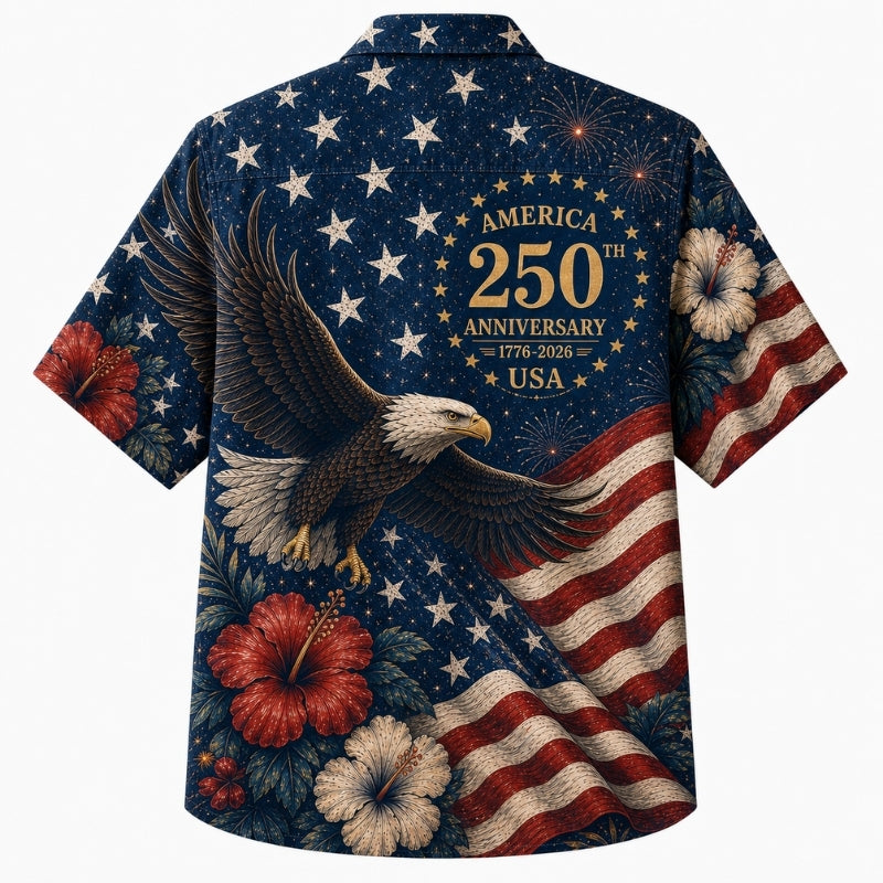 America 250th Stars Flag Eagle USA Hawaiian Shirt