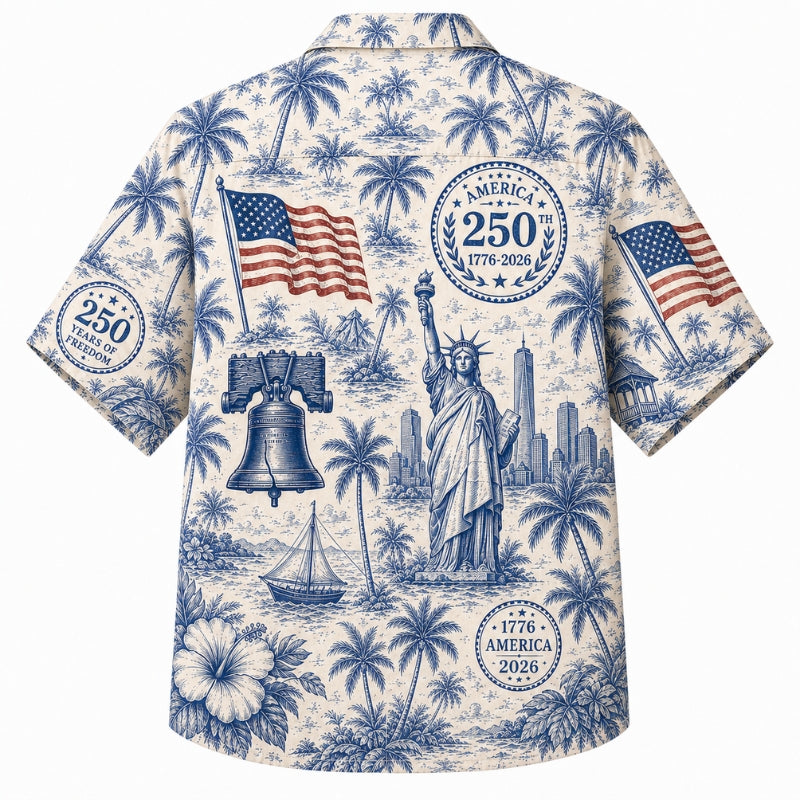 America 250th Toile Palm Flag Print Hawaiian Shirt