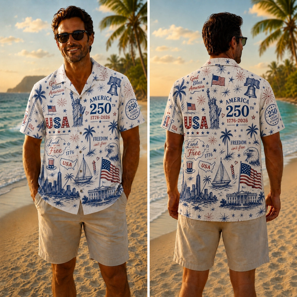 America 250th USA Doodle Hawaiian Shirt