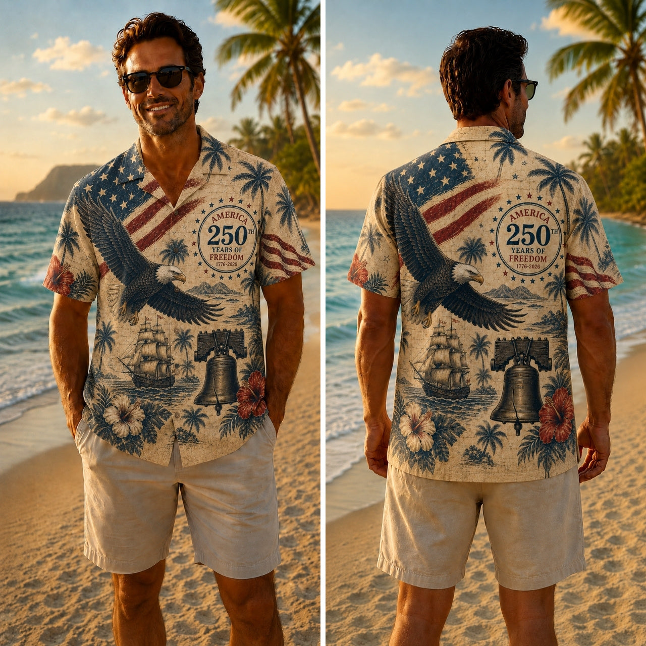 America 250th Vintage Eagle Island Hawaiian Shirt