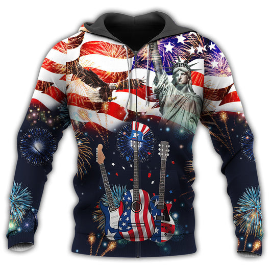 America Guitar Liberty Style - 3D Hoodie