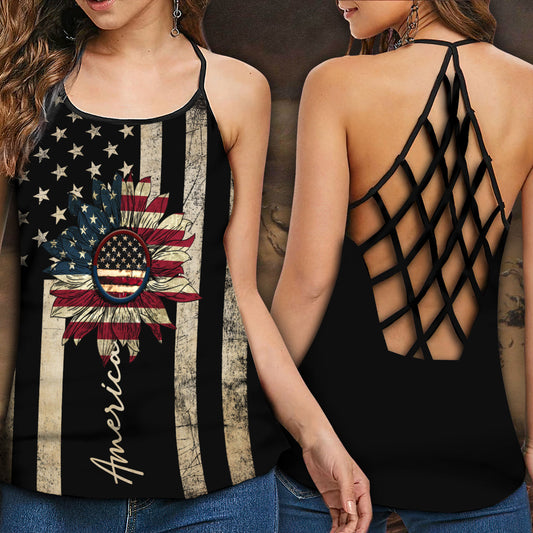 America Independence Day Sunflower – Hollow Tank Top
