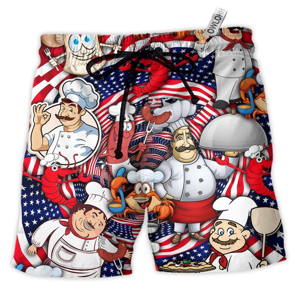 Beach Short / Adults / S Chef Independence Day American Having Fun - Beach Short - Owls Matrix LTD