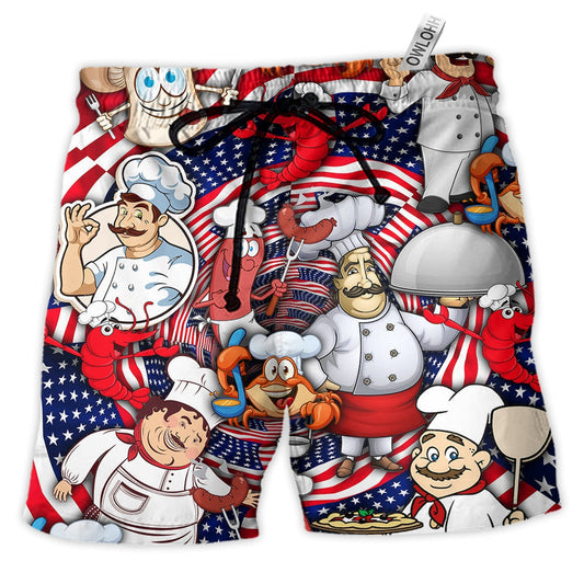 Beach Short / Adults / S Chef Independence Day American Having Fun - Beach Short - Owls Matrix LTD