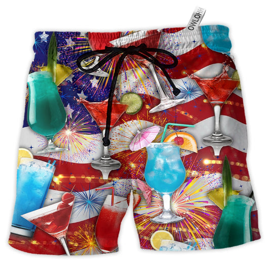 Beach Short / Adults / S Cocktail Independence Day American Celebration - Beach Short - Owls Matrix LTD
