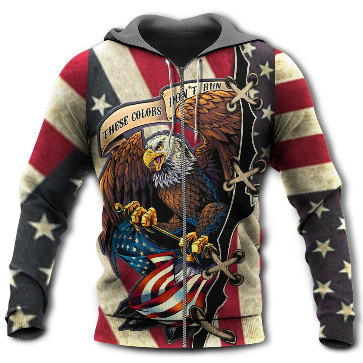 American Eagle Fly Flag Art – 3D Hoodie