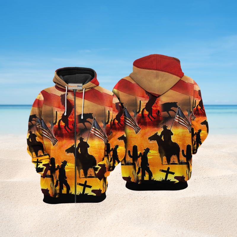 American Cowboy Sunset Art – 3D Hoodie