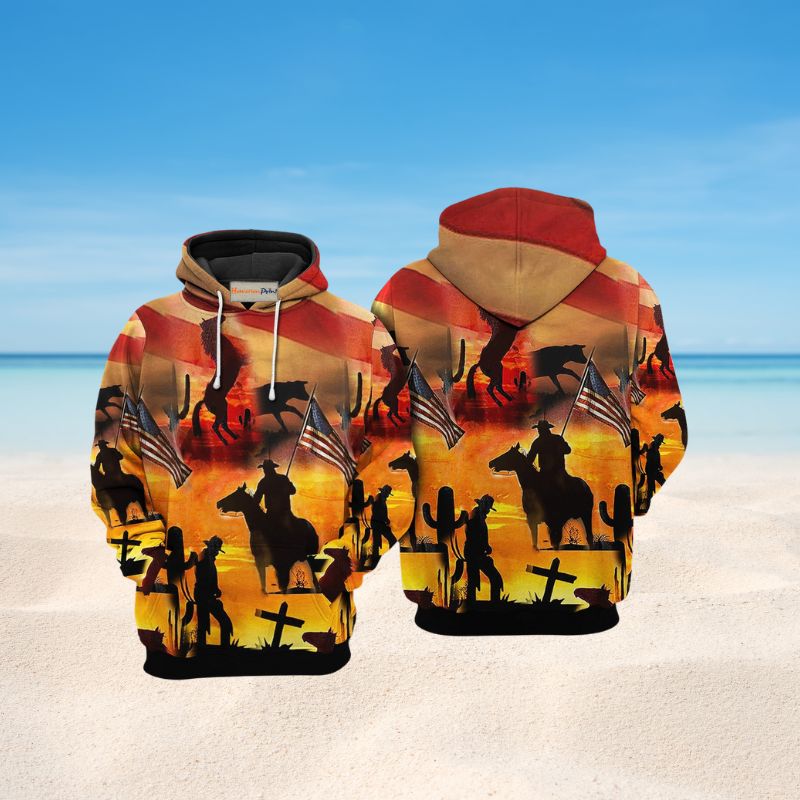 American Cowboy Sunset Art – 3D Hoodie2