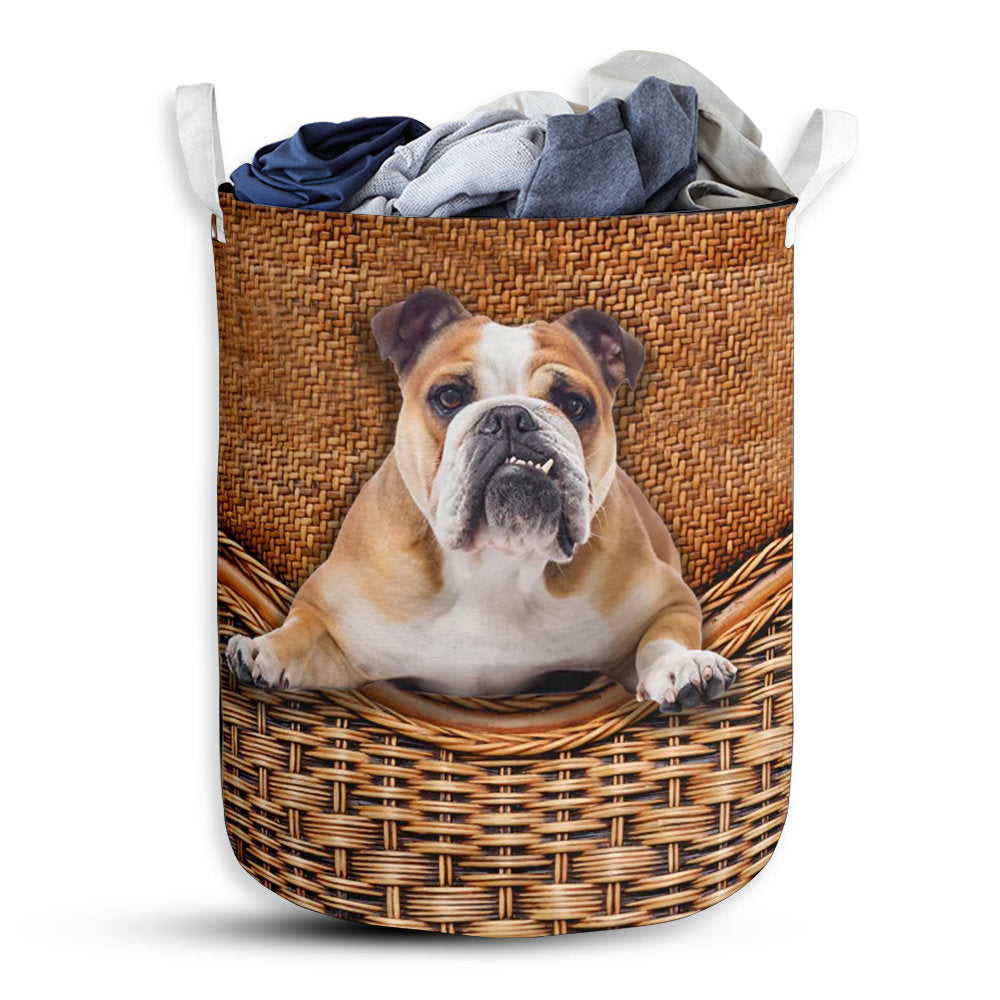 S: 17.72”x13.78” (45x35 cm) American Bulldog Rattan Teaxture - Laundry Basket - Owls Matrix LTD