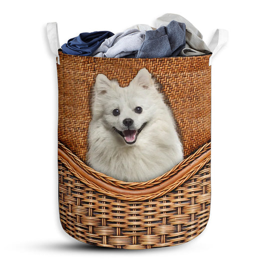 S: 17.72”x13.78” (45x35 cm) American Eskimo Dog Rattan Teaxture - Laundry Basket - Owls Matrix LTD